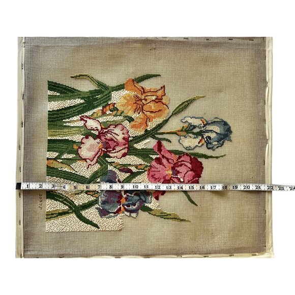 Hand-Stitched Needlepoint Iris Floral Canvas Art Unfinished w/ Materials & Bars - Picture 16 of 16